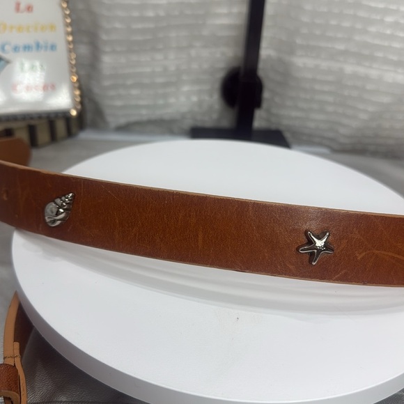 (H)Talbots women's vintage tan Italian leather belt with silver buckle and metal - Picture 4 of 13